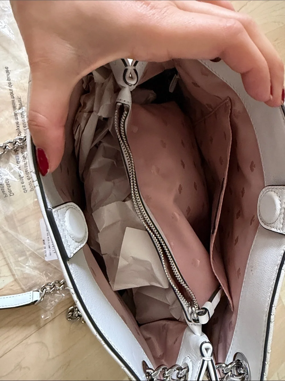kate spade Quilted white Shoulder Bag with Silver Chain